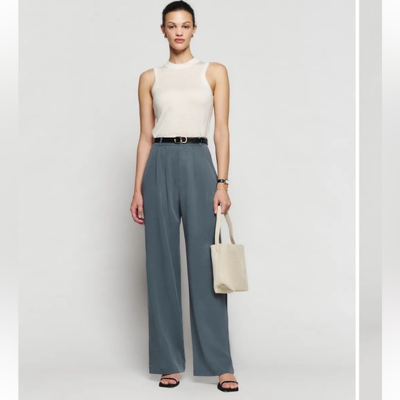 Reformation Pants - Reformation Cream Top and Gray Wide Leg Pants